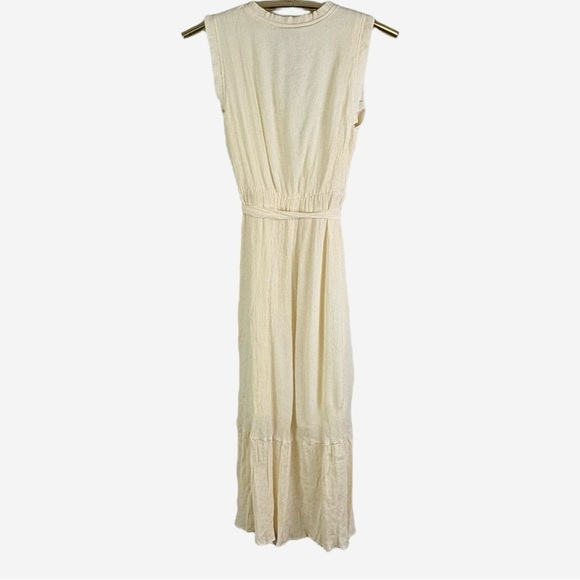 Mila Mae Sleeveless Tiered Midi Dress Size M Ivory V-Neck Button Details Belted - Picture 5 of 9